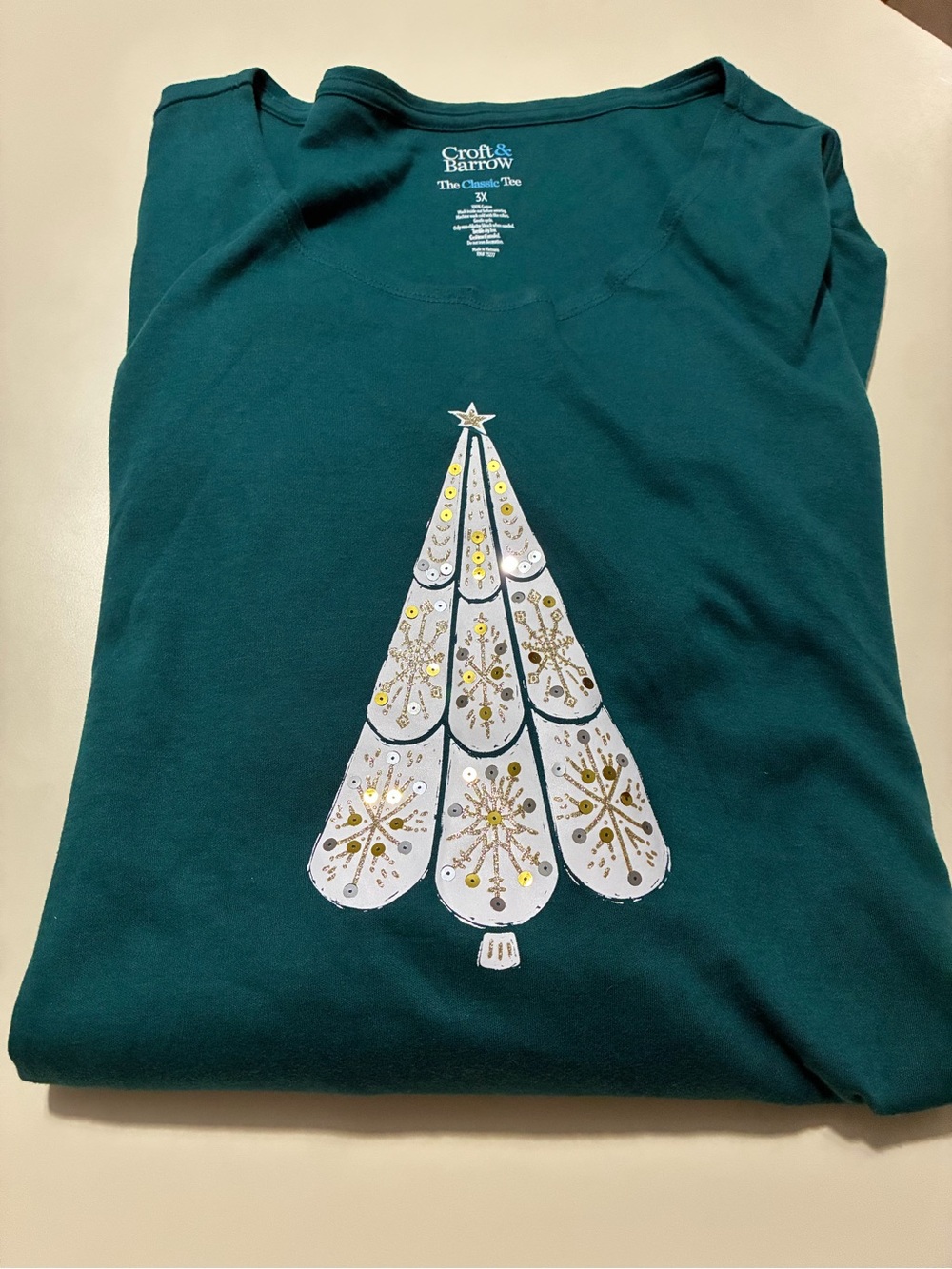 croft & barrow Teal Long-Sleeve Tee with White and Gold Tree Motif